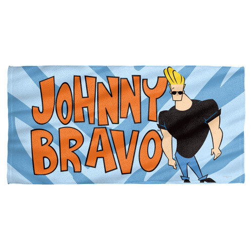 Johnny Bravo Logo Cotton Front Poly Back Beach Towel White 30x60