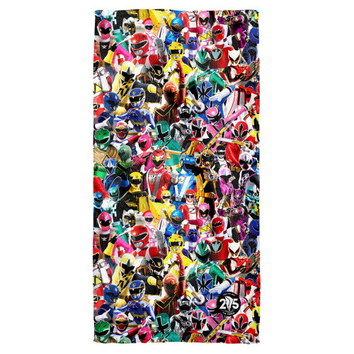 Power Rangers Crowd Of Rangers Cotton Front Poly Back Beach Towel White 30x60