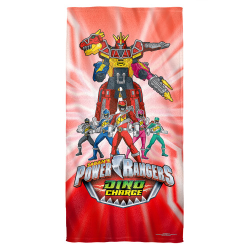 Power Rangers Dino Ranger Cotton Front Poly Back Beach Towel White 30x60