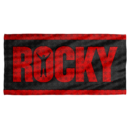 Rocky Logo Cotton Front Poly Back Beach Towel White 30x60