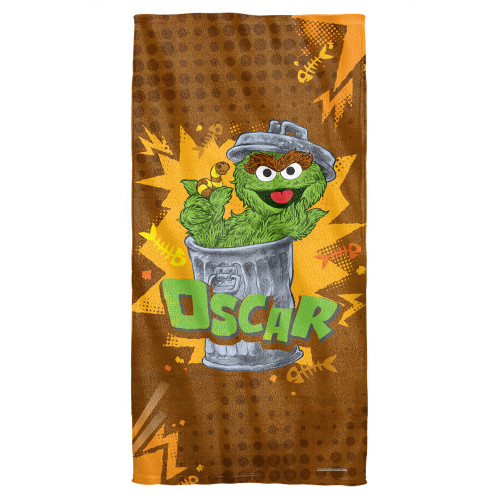 Sesame Street Oscar Cotton Front Poly Back Beach Towel White 30x60