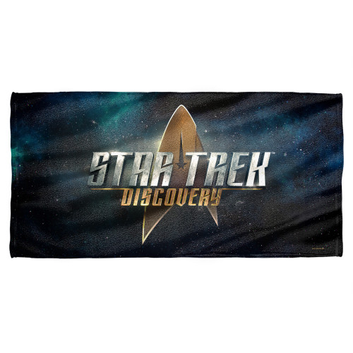 Star Trek Discovery Star Trek Discovery Logo Cotton Front Poly Back Beach Towel White 30x60