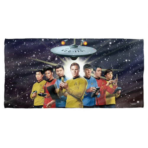 Star Trek Original Crew Cotton Front Poly Back Beach Towel White 30x60