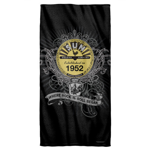 Sun Records Rockin Scrolls Cotton Front Poly Back Beach Towel White 30x60