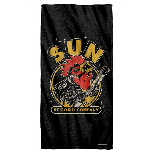 Sun Records Rocking Rooster Cotton Front Poly Back Beach Towel White 30x60