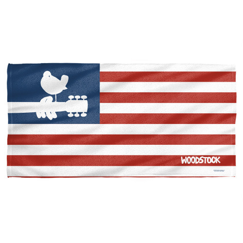 Woodstock Flag Cotton Front Poly Back Beach Towel White 30x60
