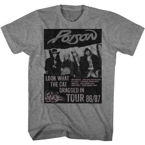 Poison Look What The Cat Dragged In Tour Heather Adult T-Shirt Clearance