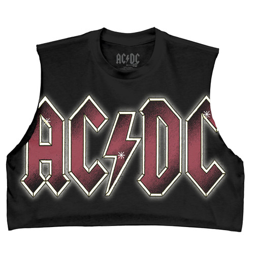 AC/DC Clor Glow Junior Women's Cropped Tank Top T-Shirt Black Clearance