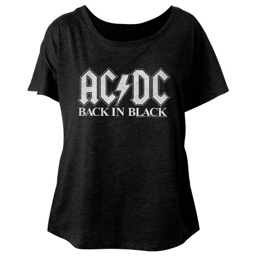 AC/DC Back In Black Vintage Black Junior Women's Dolman T-Shirt Clearance