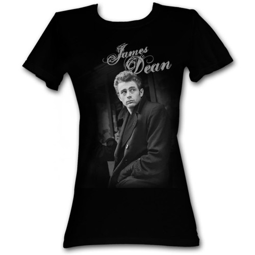 James Dean Leaning Black Junior Women's T-Shirt Clearance