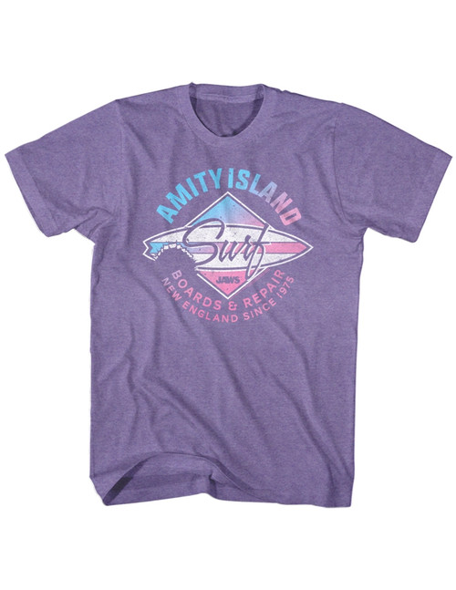 Jaws Amity Island Surf Purple Heather Adult T-Shirt Clearance