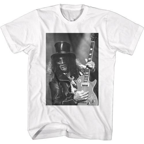 Slash B and W Slash With Guitar White Adult T-Shirt