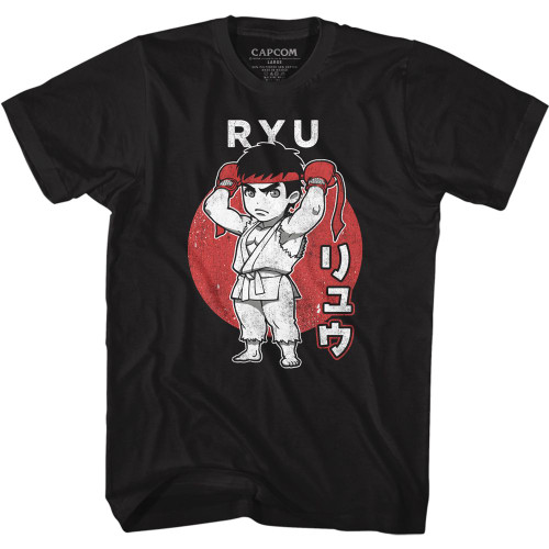 Street Fighter Chibi Ryu Black Adult T-Shirt