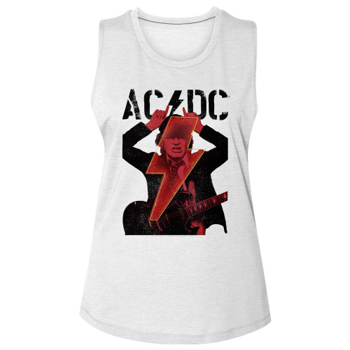 AC/DC Angus Horns and Bolt White Women's Muscle Tank Top T-Shirt