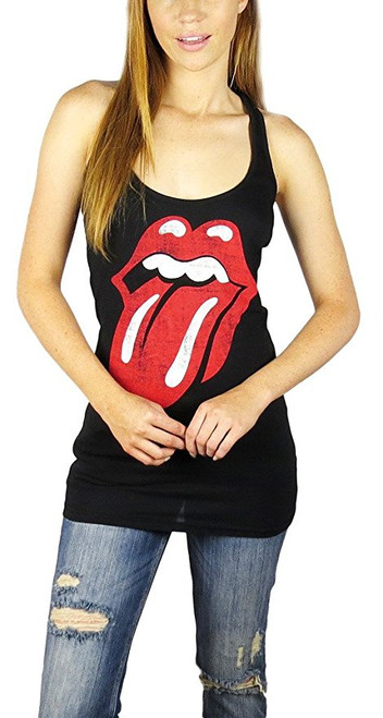 Rolling Stones Distressed Tongue Logo Junior Women's Tank Top