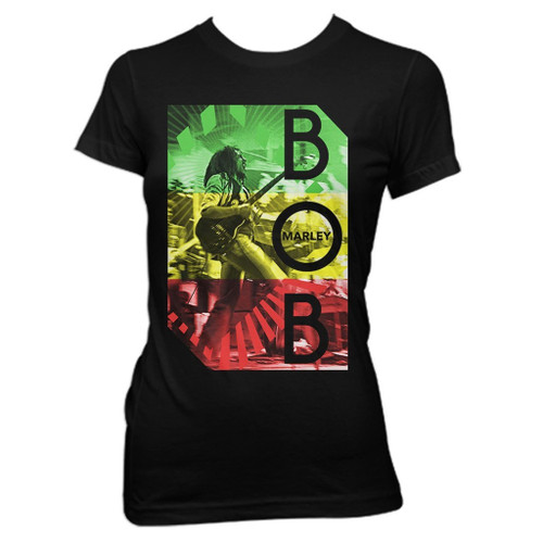 Bob Marley Concert Rasta Stripe Junior Women's T-Shirt