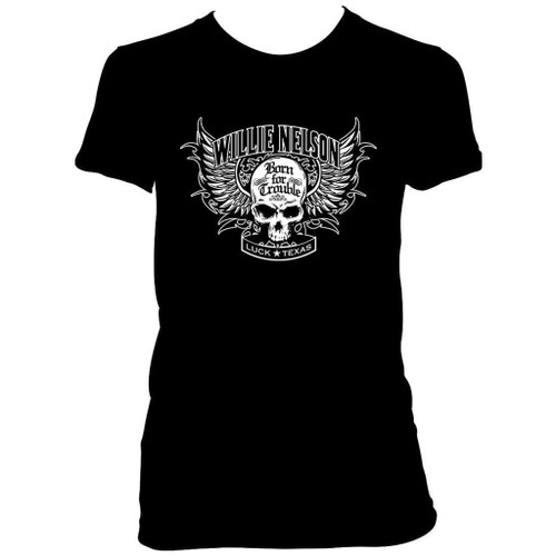 Willie Nelson Born For Trouble Skull Wing Junior Women's T-Shirt