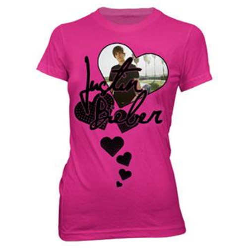 Justin Bieber Heart Fuschia Junior Women's T-Shirt