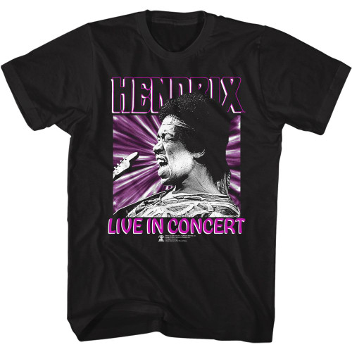 Jimi Hendrix Live In Concert Black Adult T-Shirt
