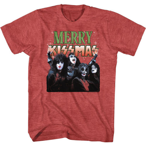 Kiss Merry Kissmas Red Heather Adult T-Shirt