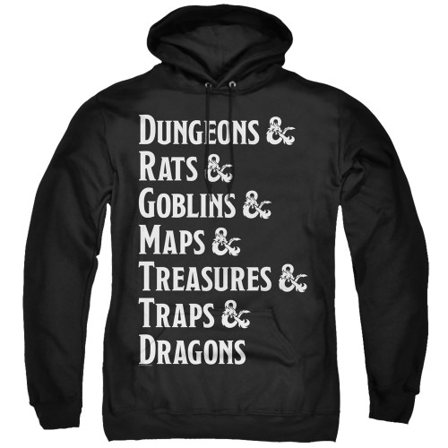 Dungeons and Dragons Dungeon List Adult Pullover Hoodie Sweatshirt Black