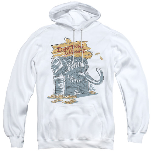Dungeons and Dragons Donations Welcome Mimic Adult Pullover Hoodie Sweatshirt White