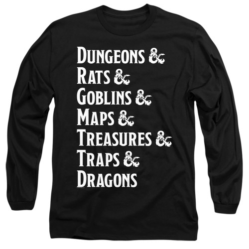 Dungeons and Dragons Dungeon List Long Sleeve Adult 18/1 T-Shirt Black