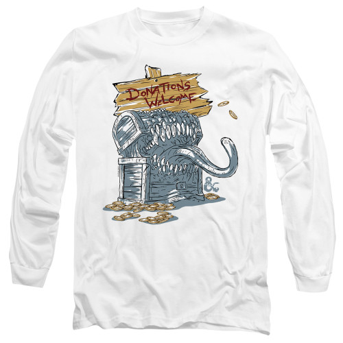 Dungeons and Dragons Donations Welcome Mimic Long Sleeve Adult 18/1 T-Shirt White