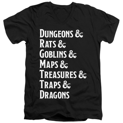 Dungeons and Dragons Dungeon List Adult V-Neck 30/1 T-Shirt Black
