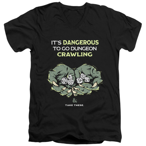 Dungeons and Dragons Dangerous To Go Alone Adult V-Neck 30/1 T-Shirt Black