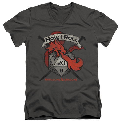 Dungeons and Dragons How I Roll D And D Adult V-Neck 30/1 T-Shirt Charcoal