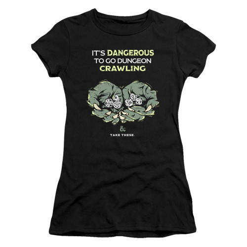 Dungeons and Dragons Dangerous To Go Alone Junior Women's Sheer T-Shirt Black