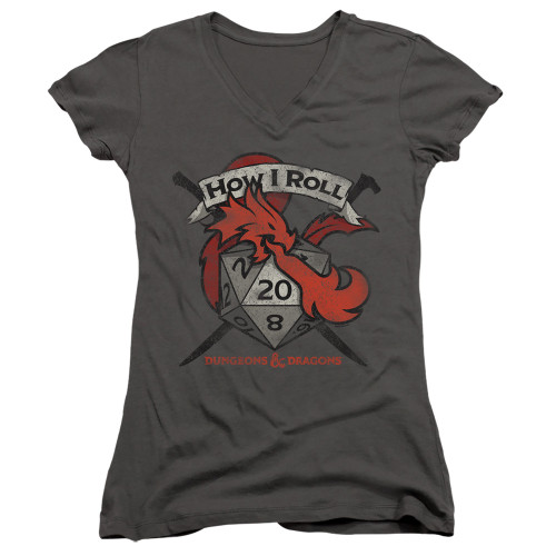 Dungeons and Dragons How I Roll D And D Junior Women's V-Neck T-Shirt Charcoal