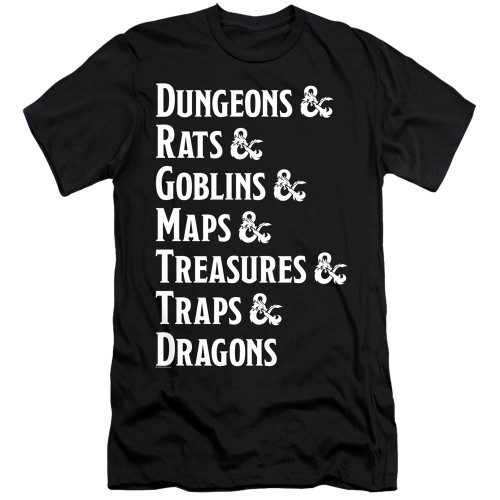 Dungeons and Dragons Dungeon List Premium Slim Fit Adult 30/1 T-Shirt Black