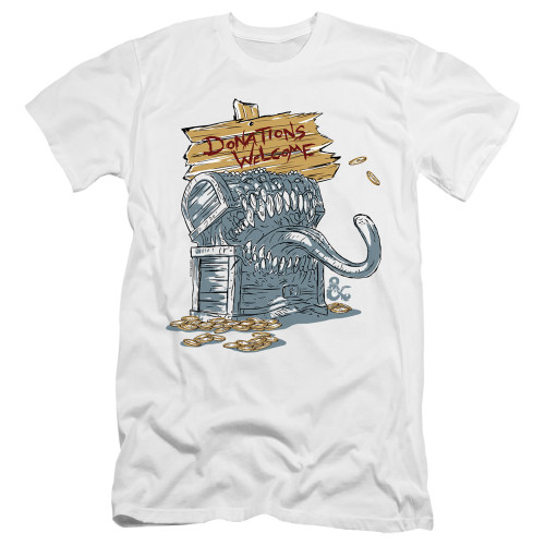 Dungeons and Dragons Donations Welcome Mimic Premium Slim Fit Adult 30/1 T-Shirt White