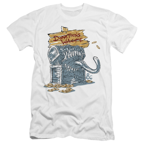 Dungeons and Dragons Donations Welcome Mimic Adult Premium 30/1 T-Shirt White