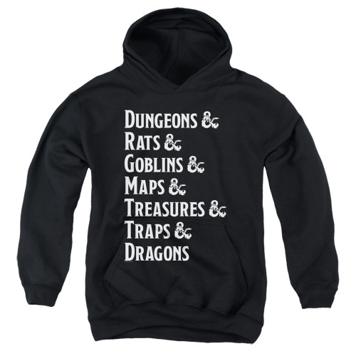 Dungeons and Dragons Dungeon List Youth Pullover Hoodie Sweatshirt Black