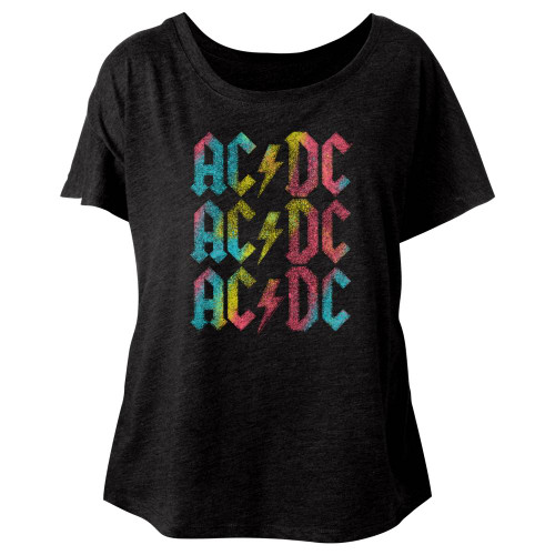 AC/DC Multicolor Vintage Black Ladies Dolman T-Shirt - Clearance