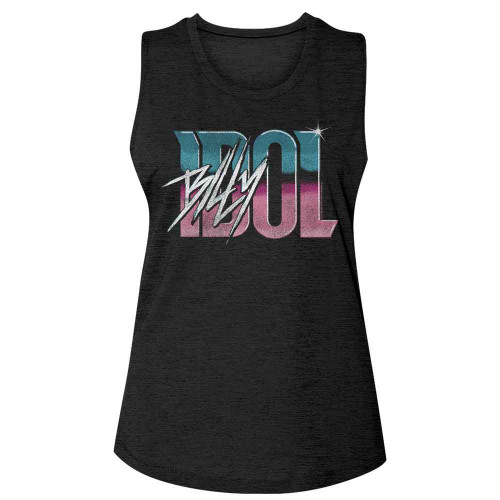 Billy Idol Name Gradient Black Women's Slub Sleeveless Crew Neck T-Shirt
