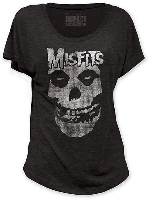 Misfits Distressed Logo Skull Junior Women's Dolman T-Shirt