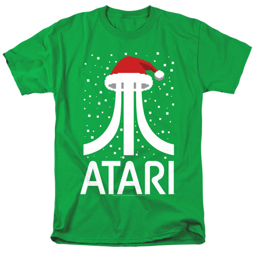 Atari Pixel Santa Hat Adult 18/1 T-Shirt Kelly Green