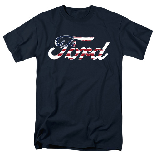 Ford Flag Logo Adult 18/1 T-Shirt Navy