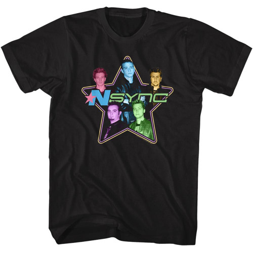 NSYNC Star Colors Black Adult T-Shirt