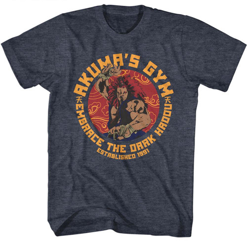 Street Fighter Akuma's Gym Navy Heather Adult T-Shirt