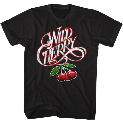 Wild Cherry Logo and Cherries Black Adult T-Shirt