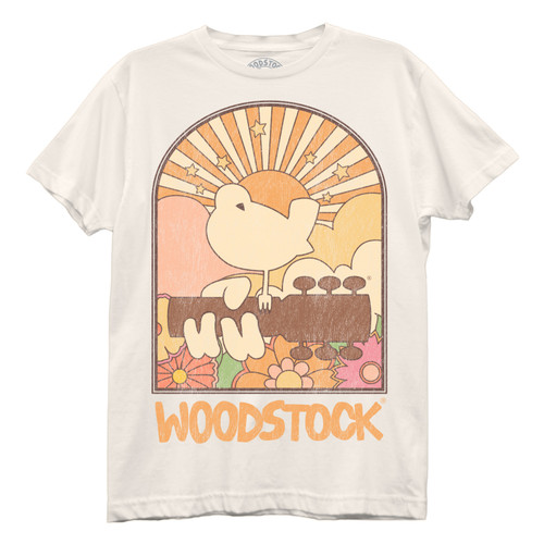 Woodstock Sunrise Bird Logo Junior Women's T-Shirt Cream