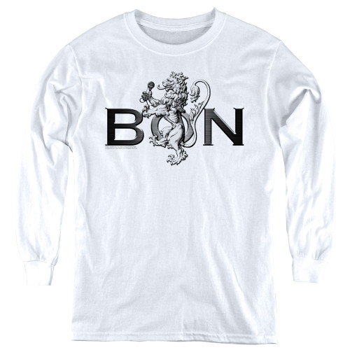 Bon Scott AC/DC Bon Crest Youth Long Sleeve T-Shirt White