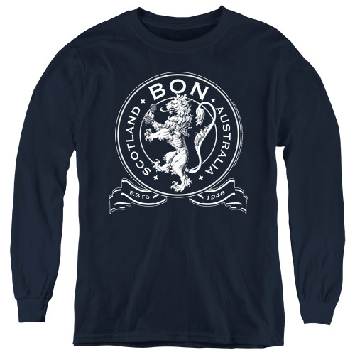 Bon Scott AC/DC Bon Crest 1946 Youth Long Sleeve T-Shirt Navy