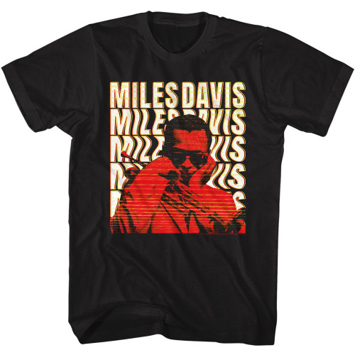 Miles Davis Warped Text Black Adult T-Shirt