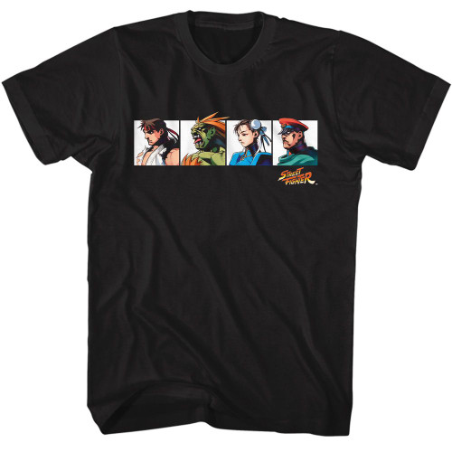 Street Fighter Four Characters Chest Hit Black T-Shirt